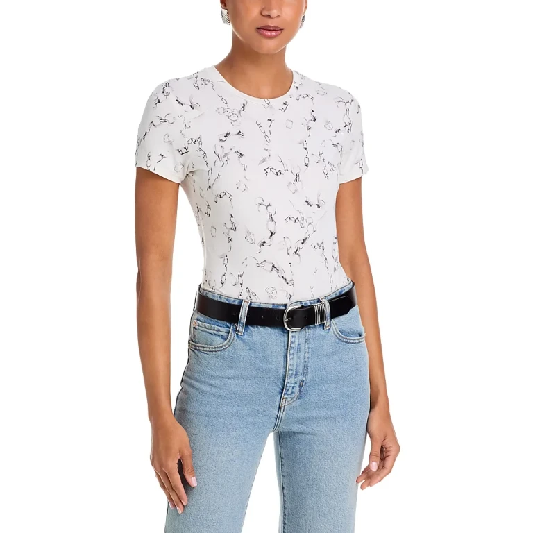 L'Agence Ressi Short Sleeved Faded Chain Print Crewneck Tee