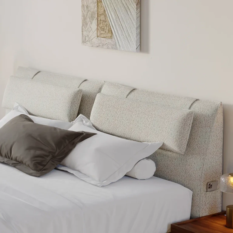 Modern King Linen Upholstered Headboard Pillow with Side Pocket