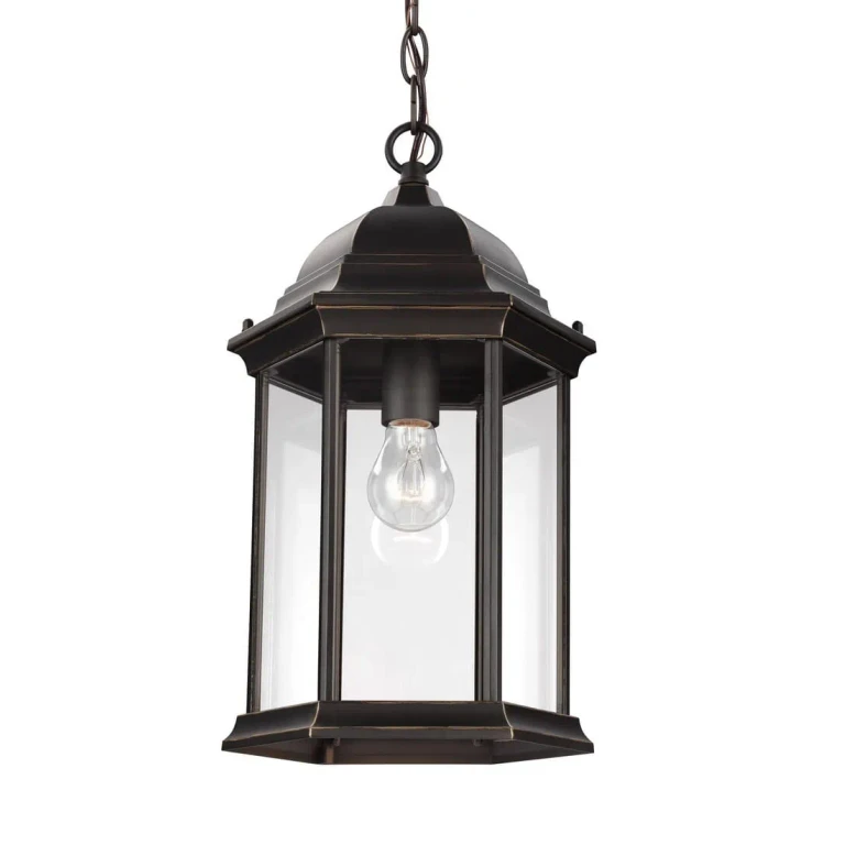 Antique Bronze One Light Outdoor Pendant from the Sevier Collection