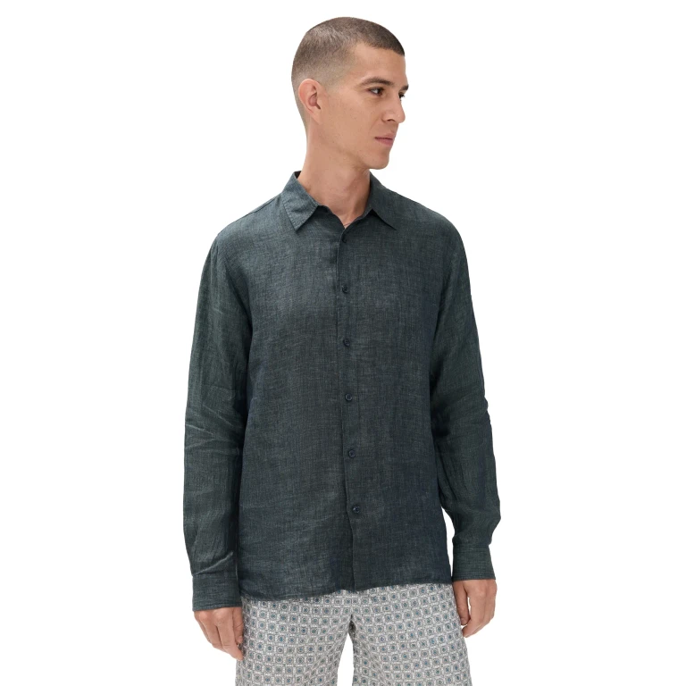 Orlebar Brown Justin Lino Stitched Button Down Saltwater Blue M
