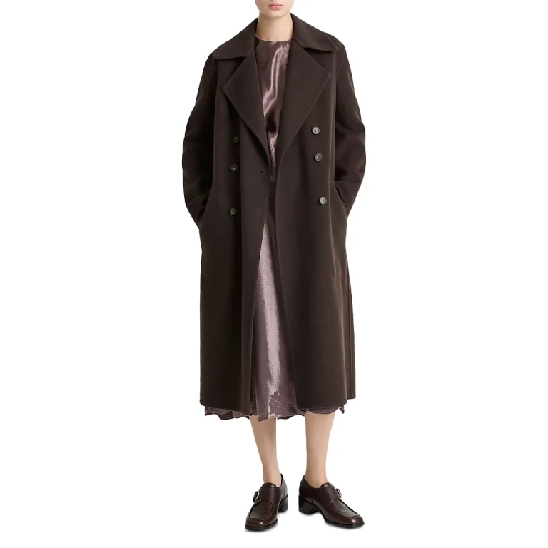 Vince Double Breasted Long Wool-Blend Coat