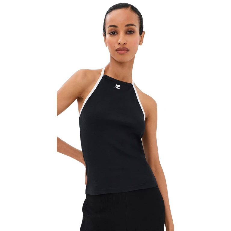 Courrèges Contrast Tie-Back Tank Top Aqua S
