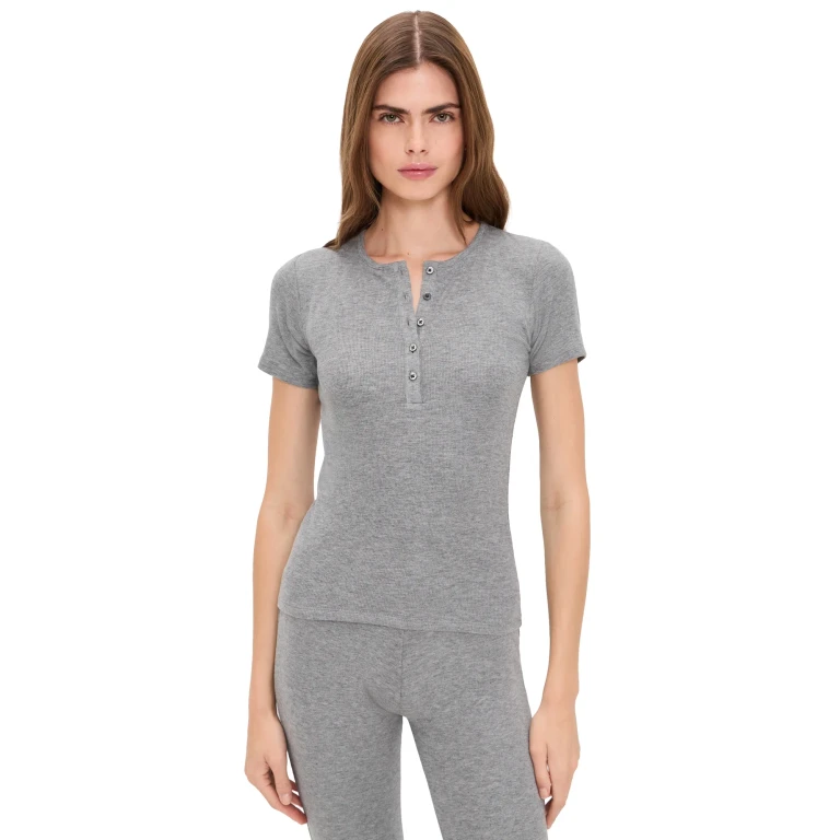 ATM Anthony Thomas Melillo Modal Rib Henley Top Medium Heather Grey S