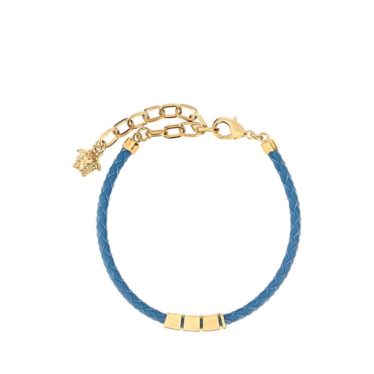 Light Blue Leather Bracelet Darktealversacegold Bracciali - Men