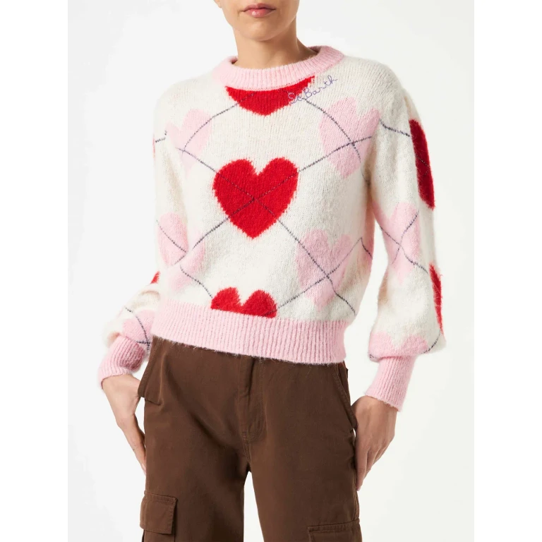 MC2 Saint Barth Bloom Soft Argyle Heart Pattern Knit Sweater
