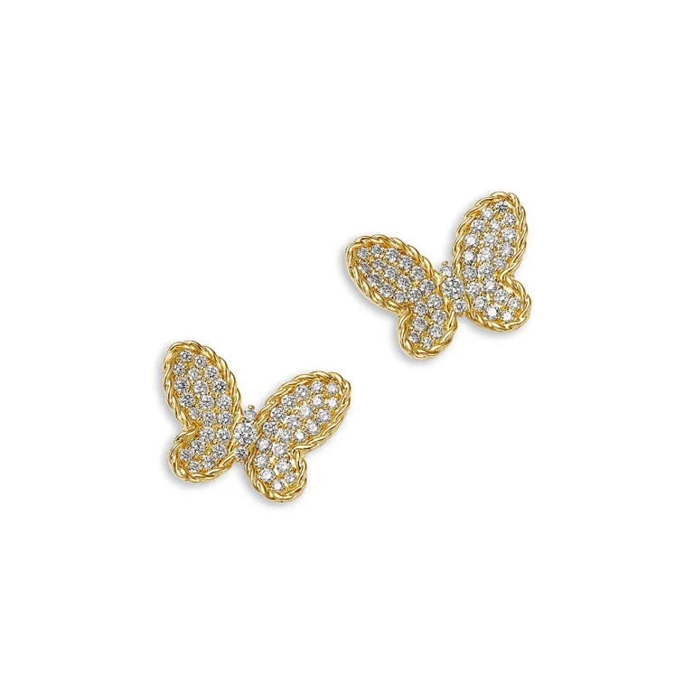 Roberto Coin 18K Yellow Gold Jasmine Diamond Pave Butterfly Stud Earrings