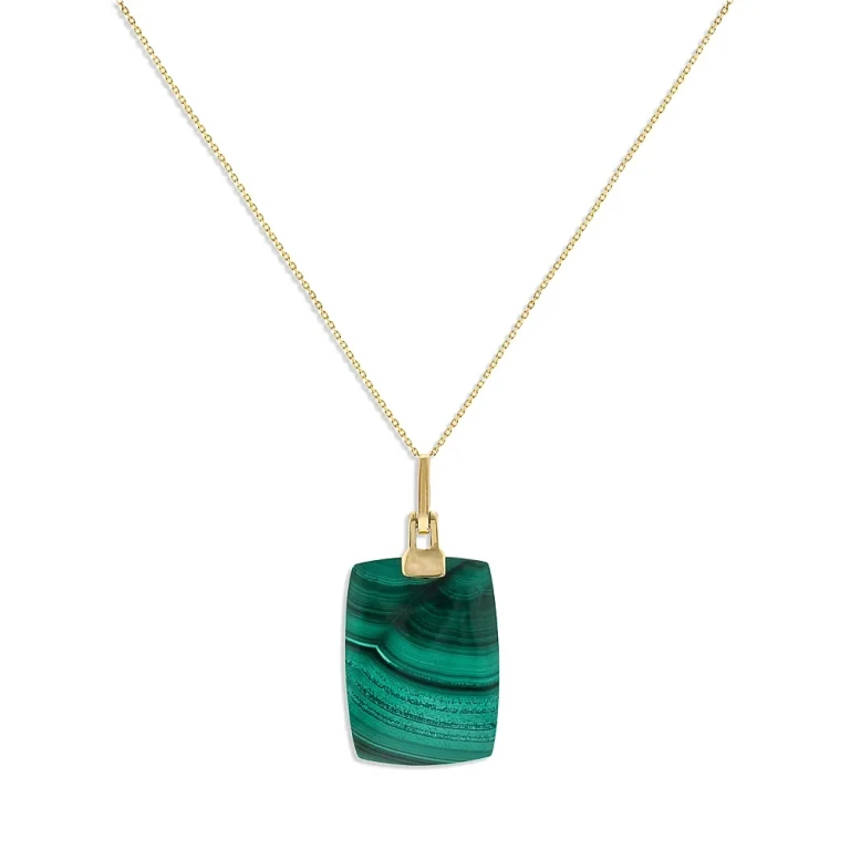 Malachite Pendant Necklace in 14K Yellow Gold, 18