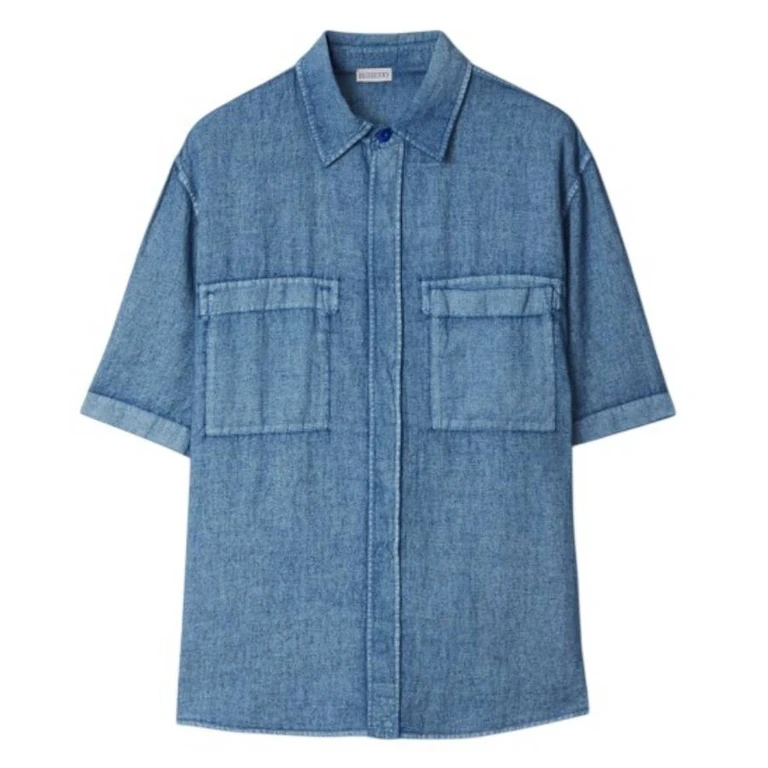 Burberry Short-Sleeved EKD Logo Linen Shirt