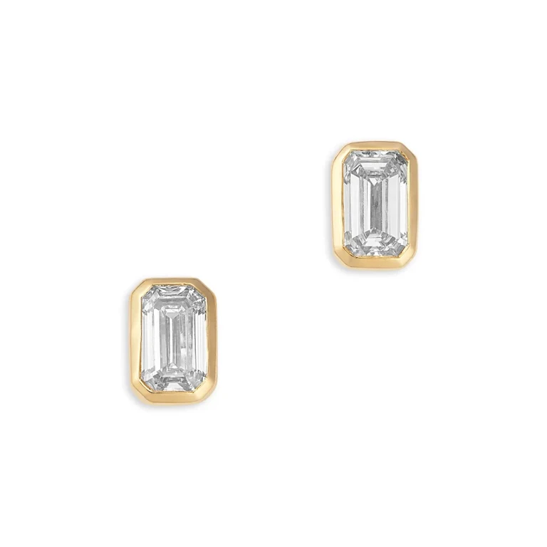 Luxe Collection Certified Lab Grown Diamond Emerald Bezel Stud Earrings in 14K Yellow Gold, 0.75 tcw