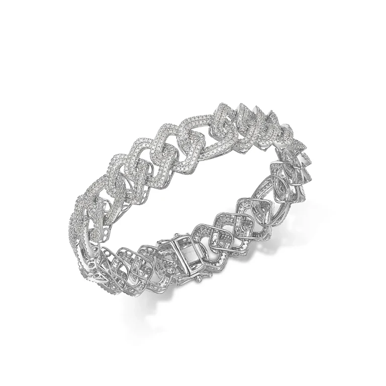 Diamond Unisex Chain Link Bracelet in 14K White Gold, 4.0 tcw
