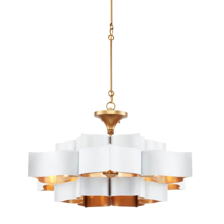 Sugar White Contemporary Gold Leaf Chandelier from the Grand Lotus Collection