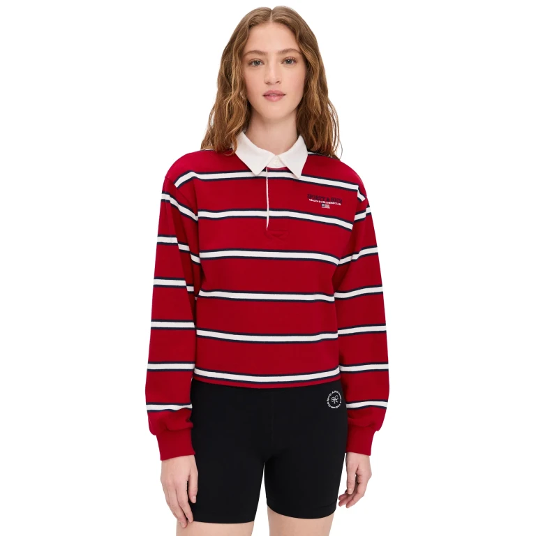 Sporty & Rich S & R Nautical Rugby Polo Ruby/Dark Navy/White XS