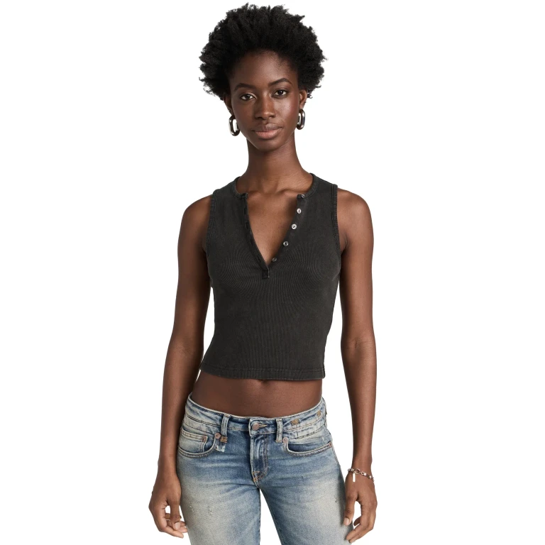 R13 Henley Tank Washed Black L