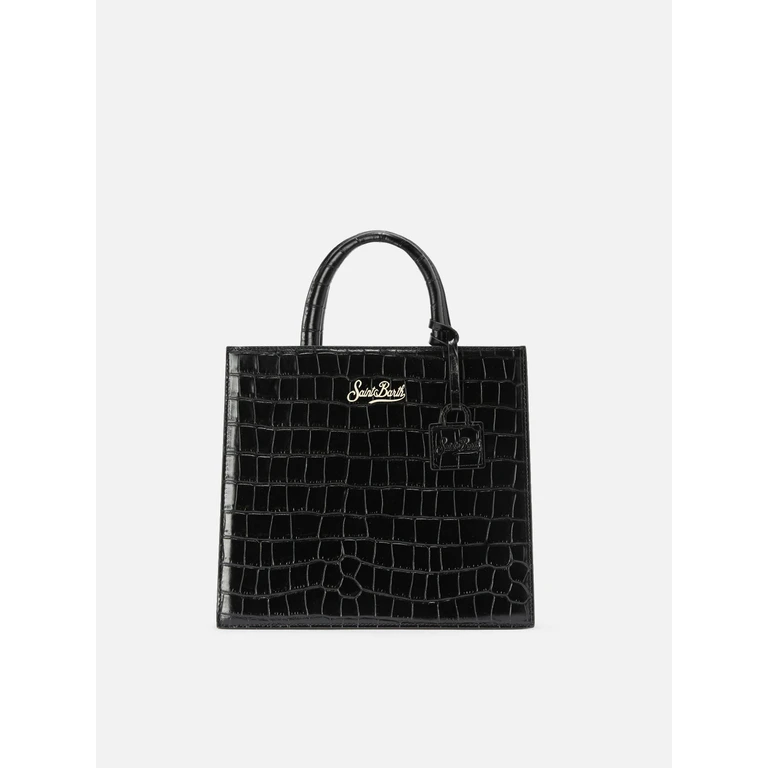 Mc2 Saint Barth Shop Bag Midi Handbag Black Crocodile-Print Leather - Unisex