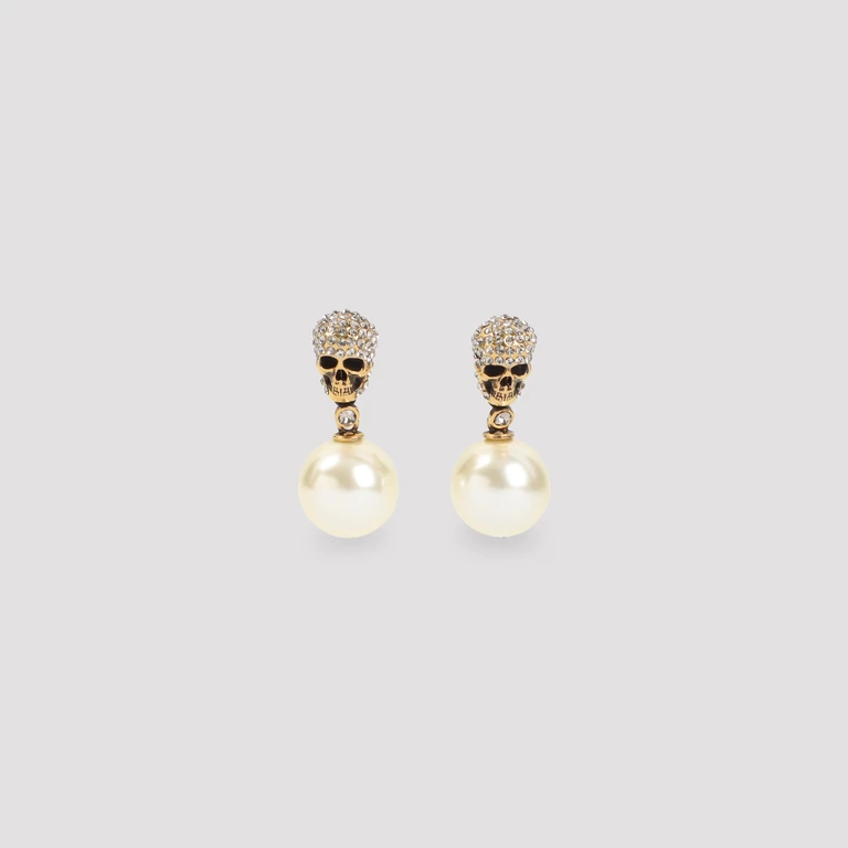 Alexander McQueen Pave Skull Earrings Metallic Brass Pearl Jewellery - Women