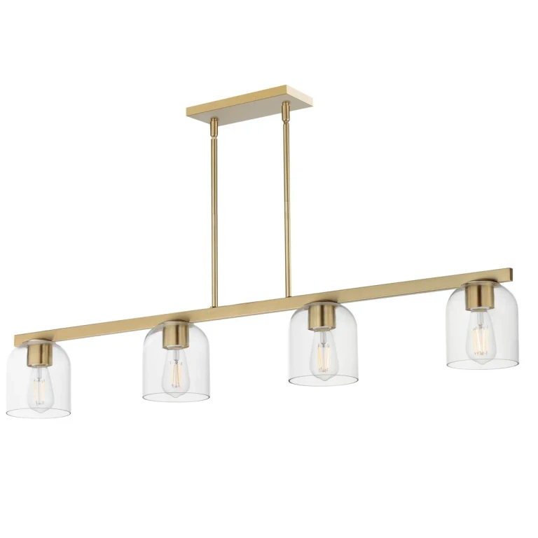Natural Aged Brass Four Light Linear Pendant from the Scoop Collection