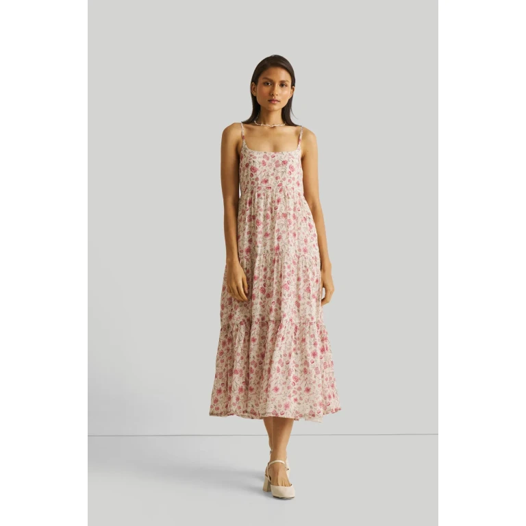 Strappy Tiered Maxi Dress in Pink Florals