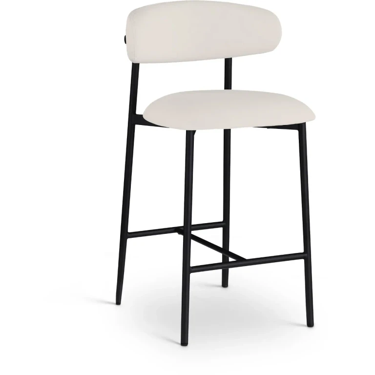 Lupita Off-White Vegan Leather Upholstered Counter Stool, Set of 2