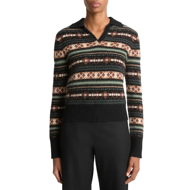 Vince Fair Isle Cashmere Polo Sweater