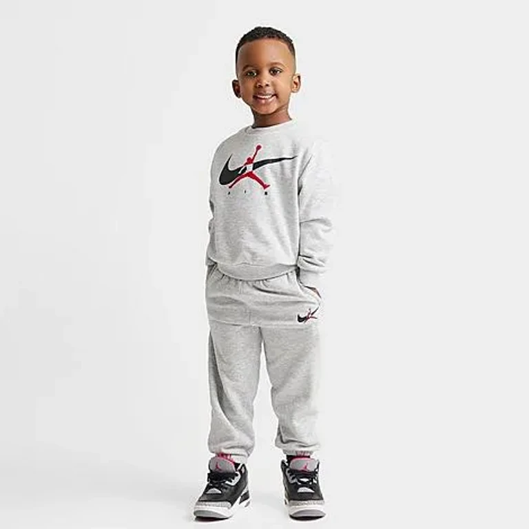 Jordan Kids Toddler Jumpman Swoosh Crewneck Sweatshirt and Jogger Pants Set in Light Grey Heather Size: 2T