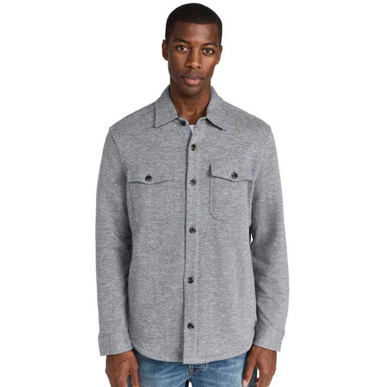 Faherty Inlet Knit Shirt Jacket Medium Grey Melange XL