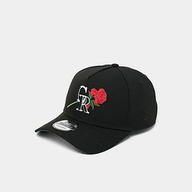 New Era Colorado Rockies MLB Rose 9FORTY A-Frame Snapback Hat in Black/White/Red