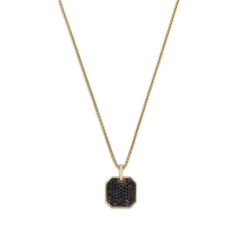 Black Diamond Dog Tag Pendant Necklace in 14K Yellow Gold, 1.25 tcw