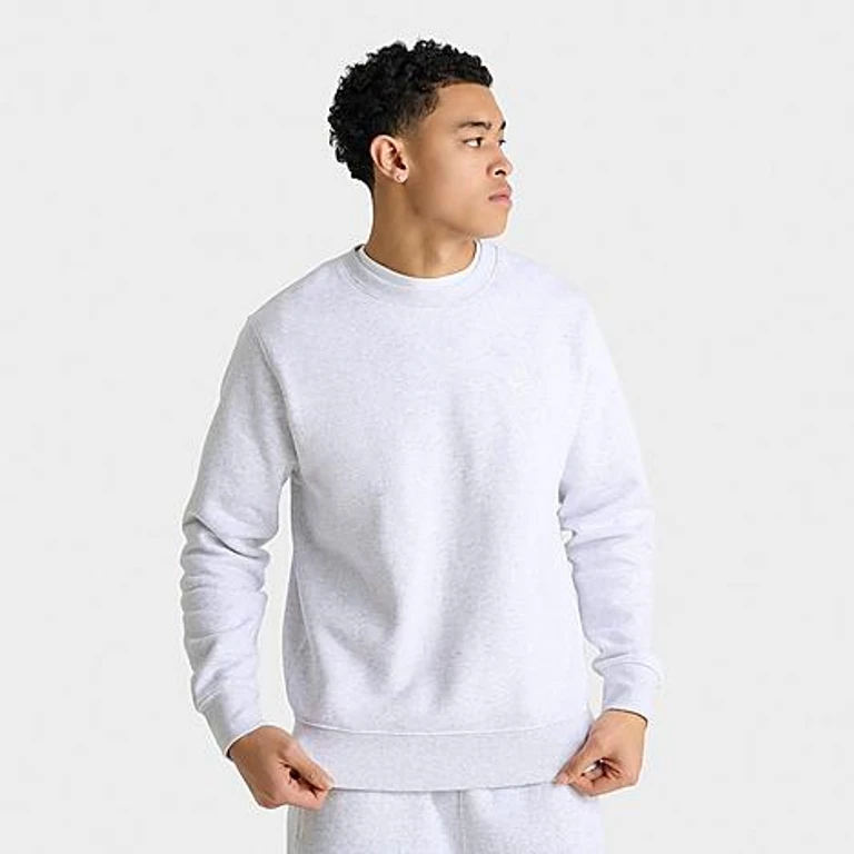 Nike Men's Club Fleece Premium Crewneck Sweatshirt in Birch Heather/White Size: XS