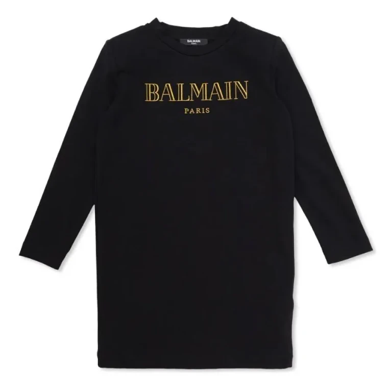 Balmain Girls Logo Embroidered Cotton Jersey Dress