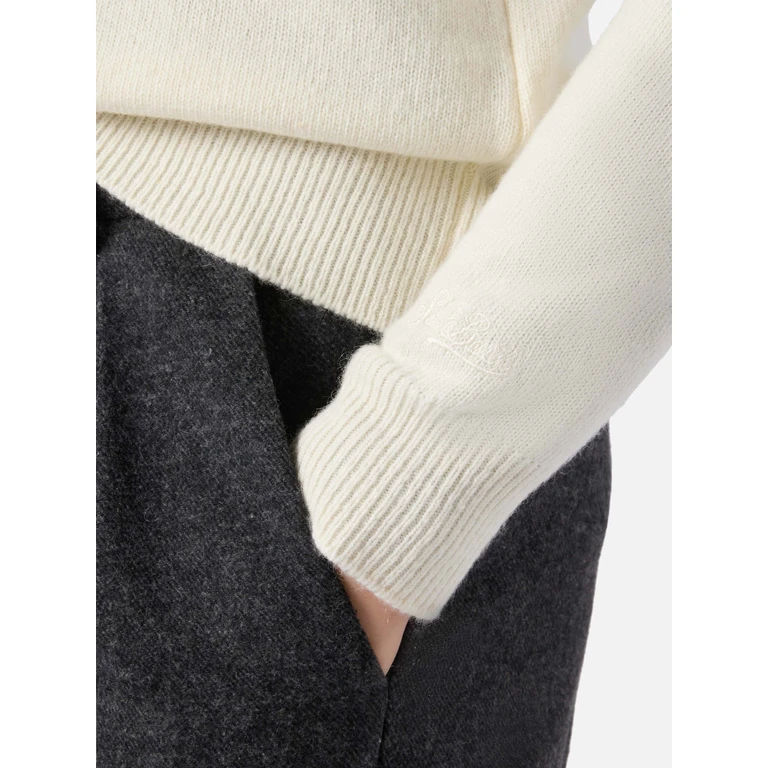 Mc2 Saint Barth New Queen Cashmere-Blend Sweater White With Gossip Girl Lurex Embroidery - Women