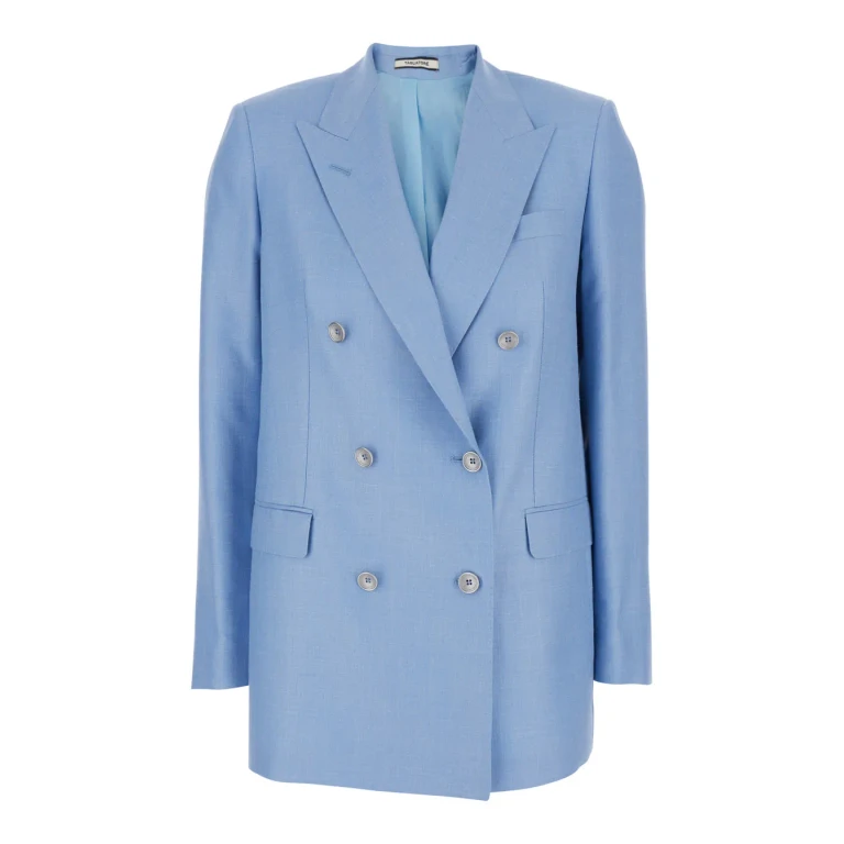 Tagliatore Double-breasted jasmine Jacket With Peak Revers And Jewel Buttons In Blue Wool Blend For Women