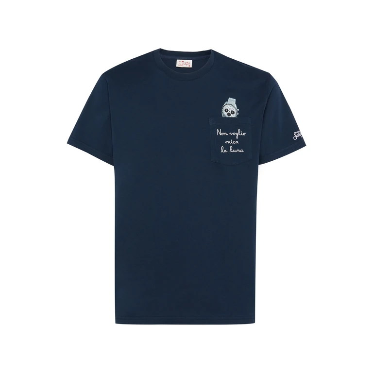 Mc2 Saint Barth Cotton T-Shirt Austin With Embroidery And Watch Print Blue - Men