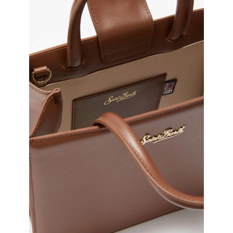 Mc2 Saint Barth Shop Bag Midi Handbag Brown Leather - Unisex