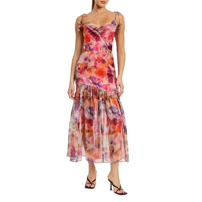En Saison Magnolia Tie Shoulder Maxi Dress