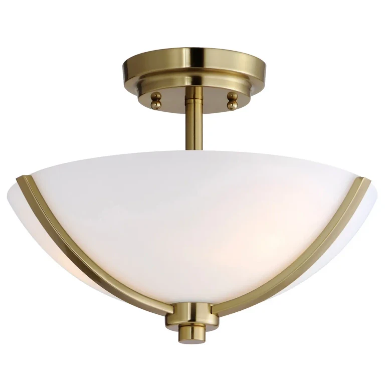 Satin Brass Three Light Semi Flush Mount from the Deven Collection