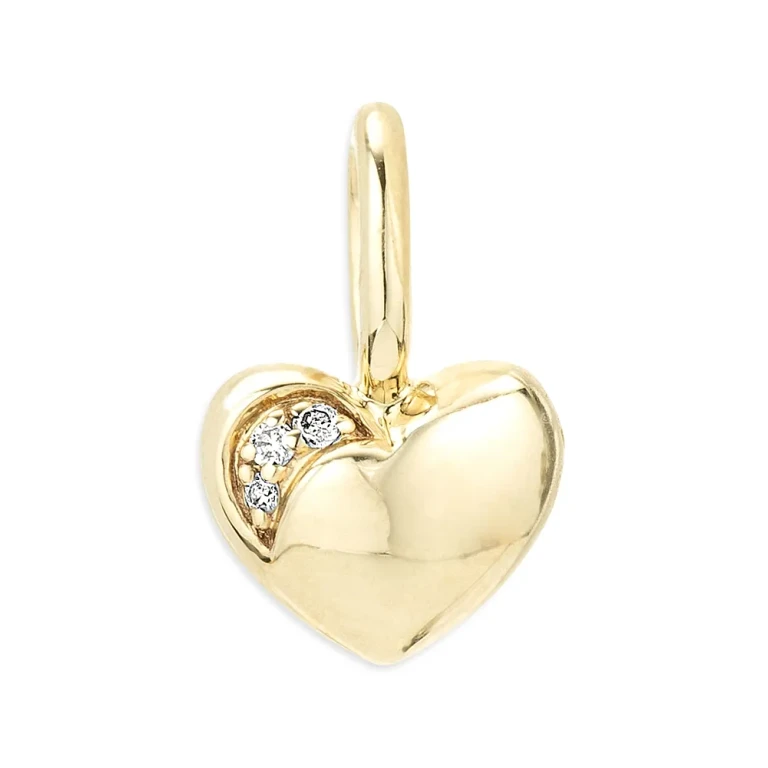 Adina Reyter 9K Yellow Gold Diamond Puff Heart Charm Pendant