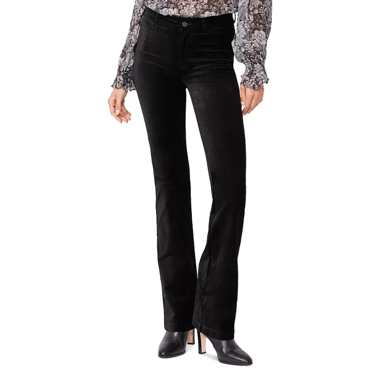 Paige Manhattan High Rise Bootcut Velvet Jeans in Black Dye