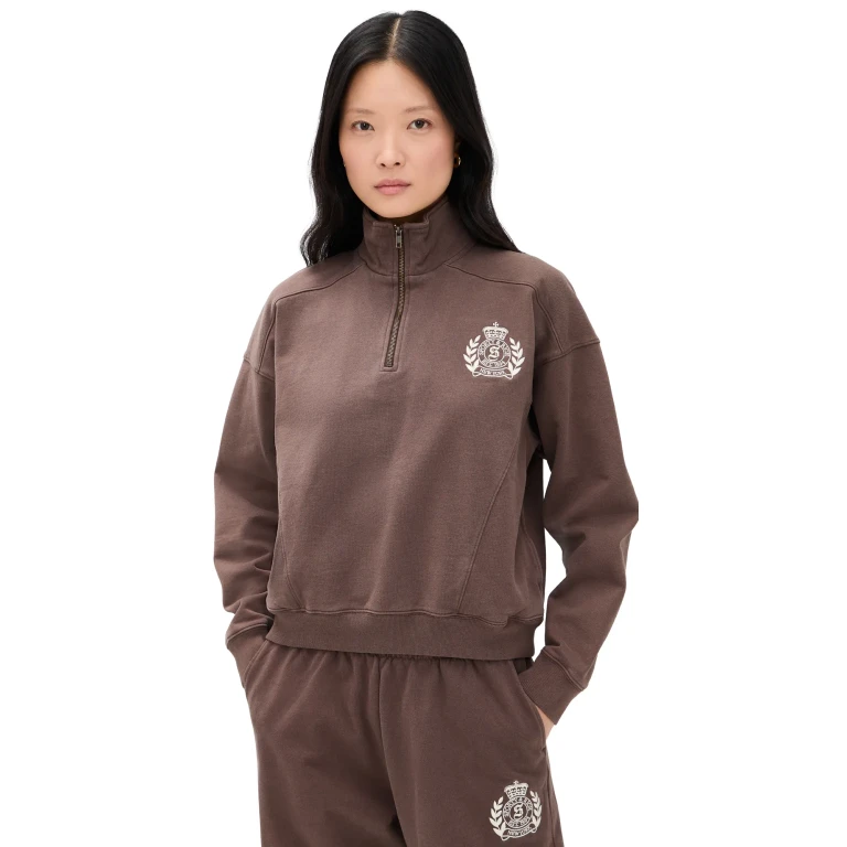 Sporty & Rich NY Crest Embroidered Quarter Zip White S