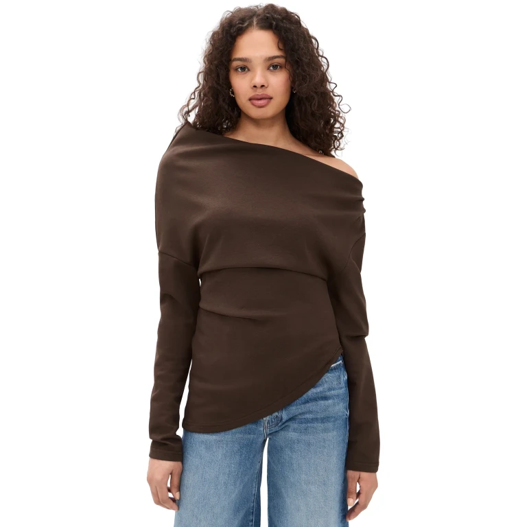 Line & Dot Coen Draped Asymmetrical Top Dark Brown XS