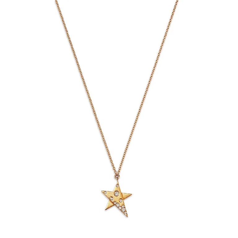 Diamond Star Pendant Necklace in 14K Yellow Gold, 0.14 tcw
