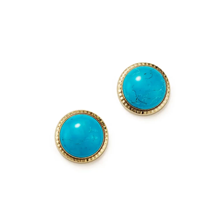 Turquoise Bezel Set Stud Earrings in 14K Yellow Gold