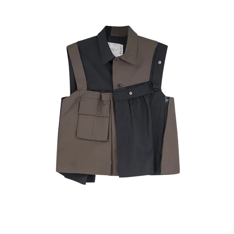 Sacai Shirts Blackdkhaki Cotone/poliestere - Women