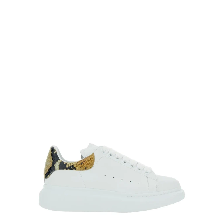 Alexander McQueen White Oversize Sneakers With Snake Print On The Heel In Leather Woman