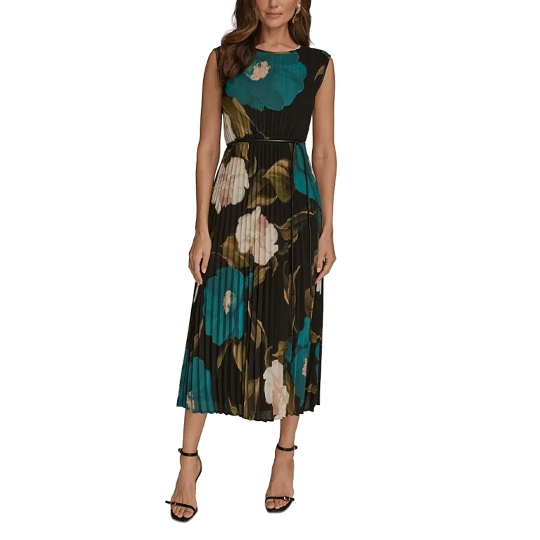 Donna Karan Chiffon Pleated Midi Dress