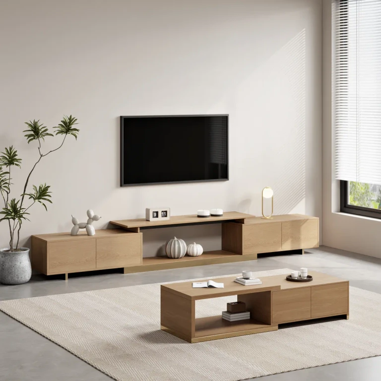 Living Room Cabinet Set Rectangle Glossy White Extendable TV Stand & 70.8" Glossy White Coffee Table Set