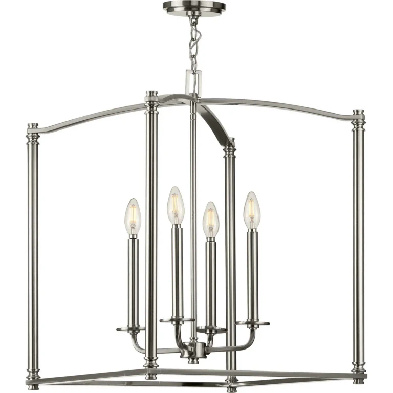 Brushed Nickel Four Light Foyer Pendant from the Winslett Collection