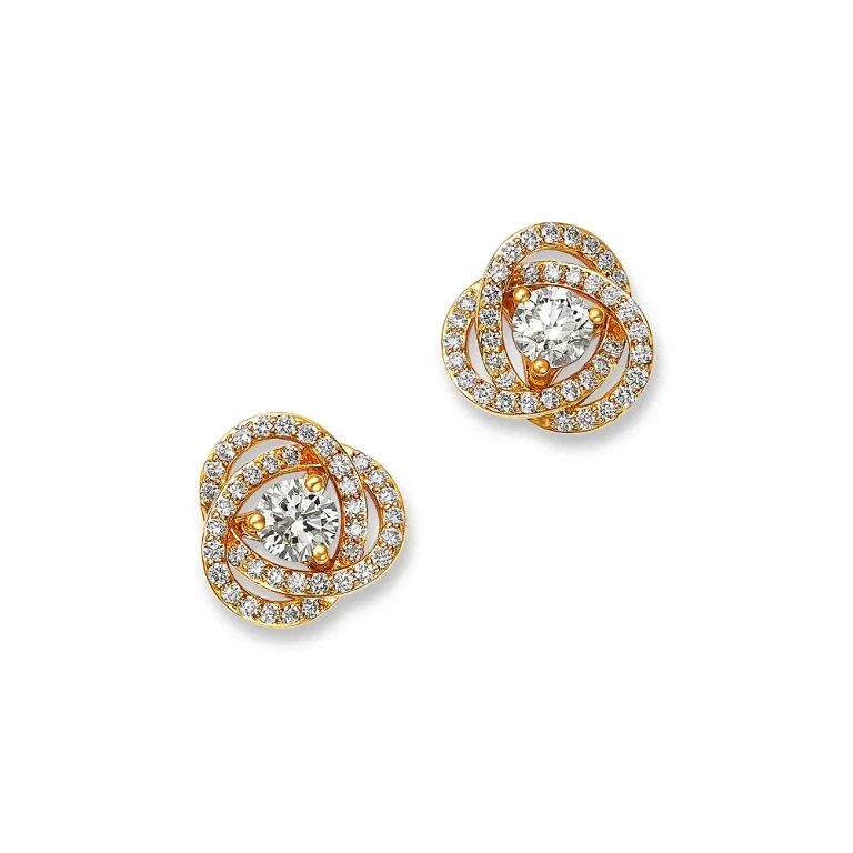 Certified Diamond Love Knot Stud Earrings in 18K Yellow Gold, 0.82 tcw