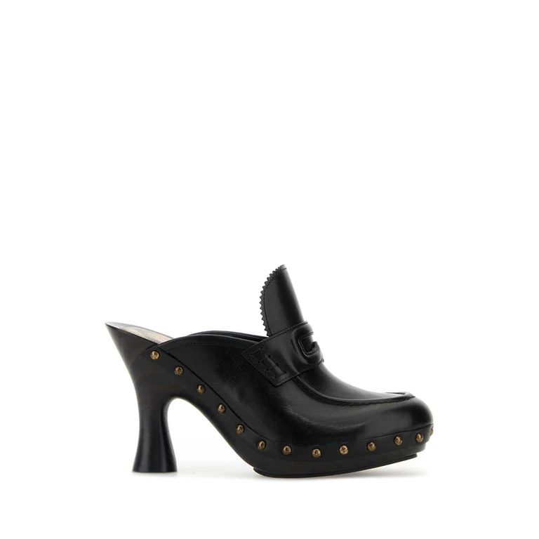 Burberry Black Leather Mules Scarpe Con Tacco - Women