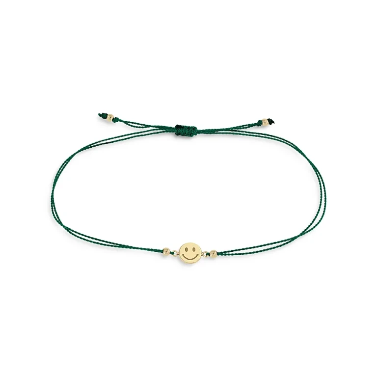 Zoe Chicco 14K Yellow Gold Midi Bitty Smiley Face Green Cord Bracelet