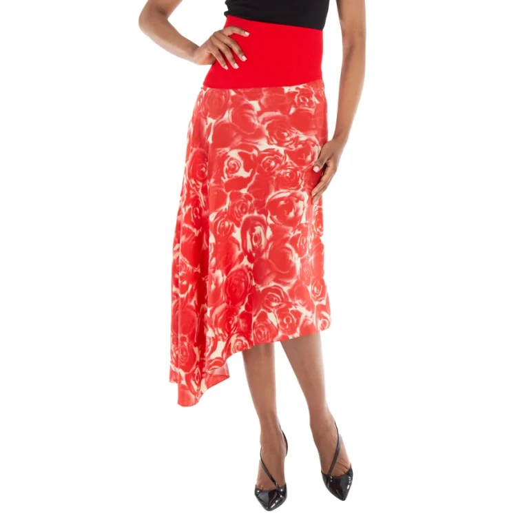 Burberry Rose-Print Asymmetric Silk Skirt